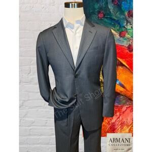 Armani Collezioni 40R 32x28 Gray Stripe Designer Suit Italian Wool Super 150s
